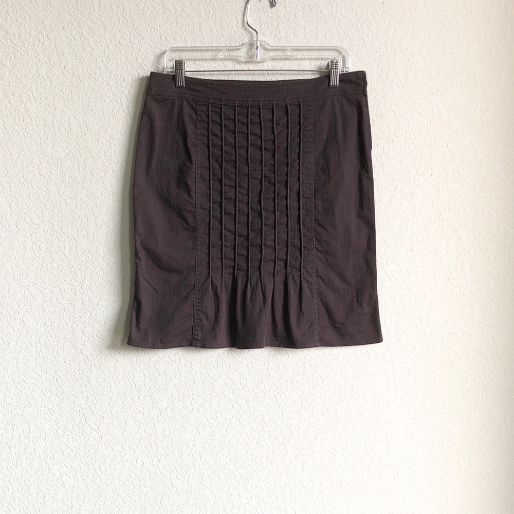 Cache Vintage Ribbed Canvas Stretch Skirt Y2K Knee Length Brown Grey 6